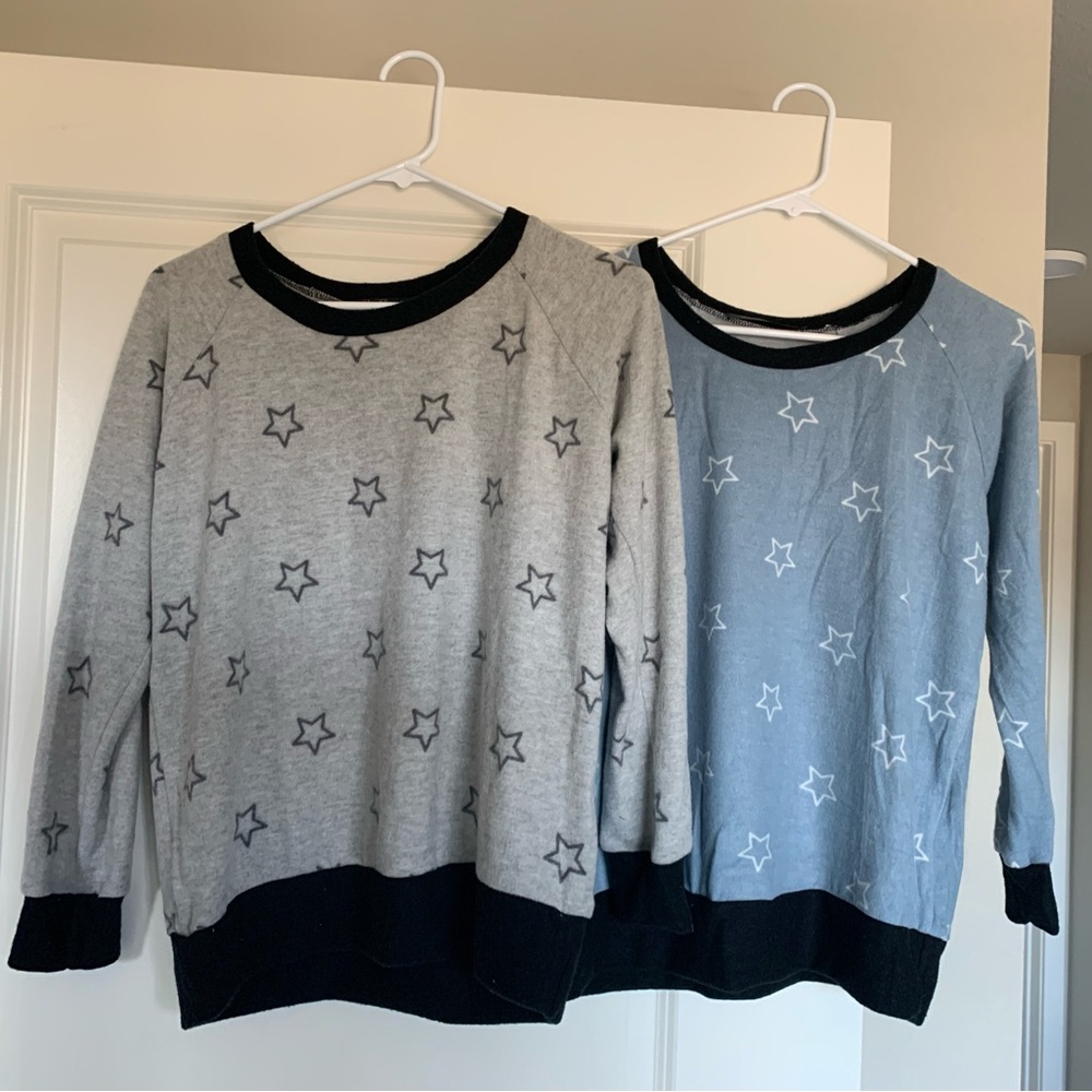 B. Flawless (2) Womens Lounge Shirts Gray/Black & Blue/White Pullovers NWOT 🌴
